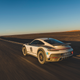 A Porsche 911 Dakar speeds down a desert road in a Rallye 1974 livery